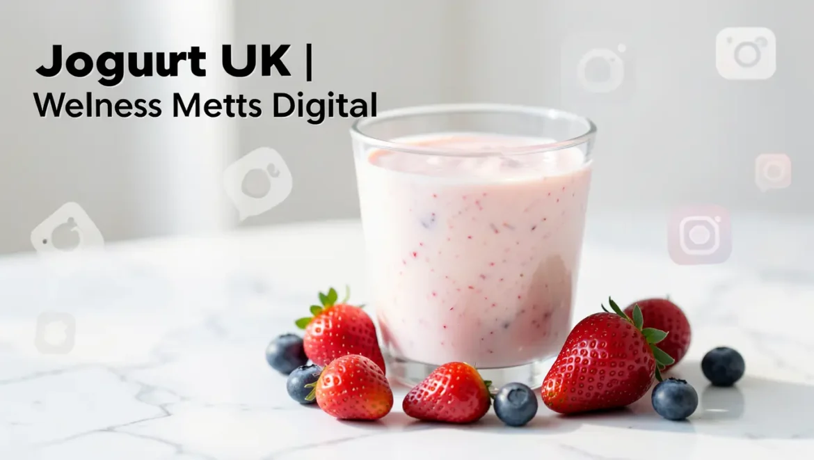 Fresh Joguart yogurt juice blend in glass with berries representing popular UK wellness trend combining nutrition and digital culture