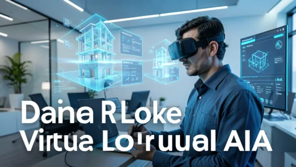 Daniel R Locke Virtual AIA - Modern architect using VR headset with holographic building designs in immersive digital workspace