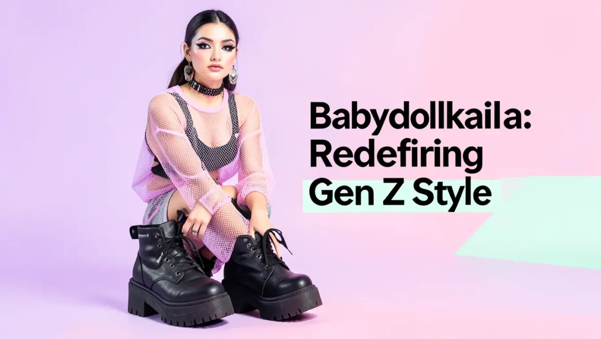 Babydollkaila alt-fashion icon showcasing signature Dollwave aesthetic with pastel colors, mesh textures, and edgy accessories