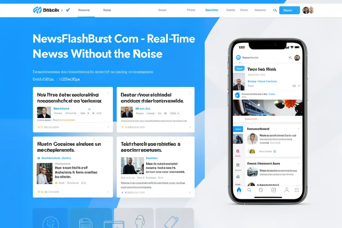 NewsFlashBurst Com news platform showing clean interface with breaking news updates and multiple categories