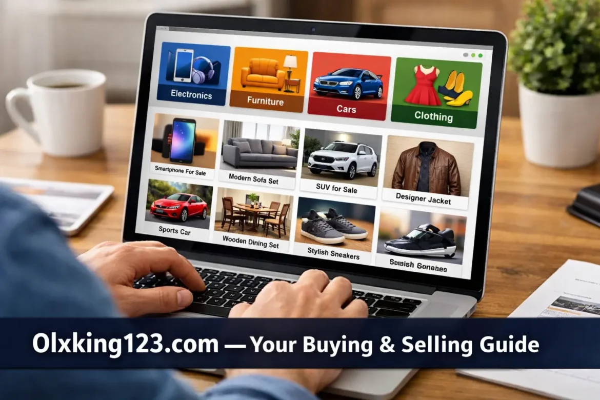 Olxking123 .com online classifieds platform showing categories for buying and selling products safely across UK US and Germany
