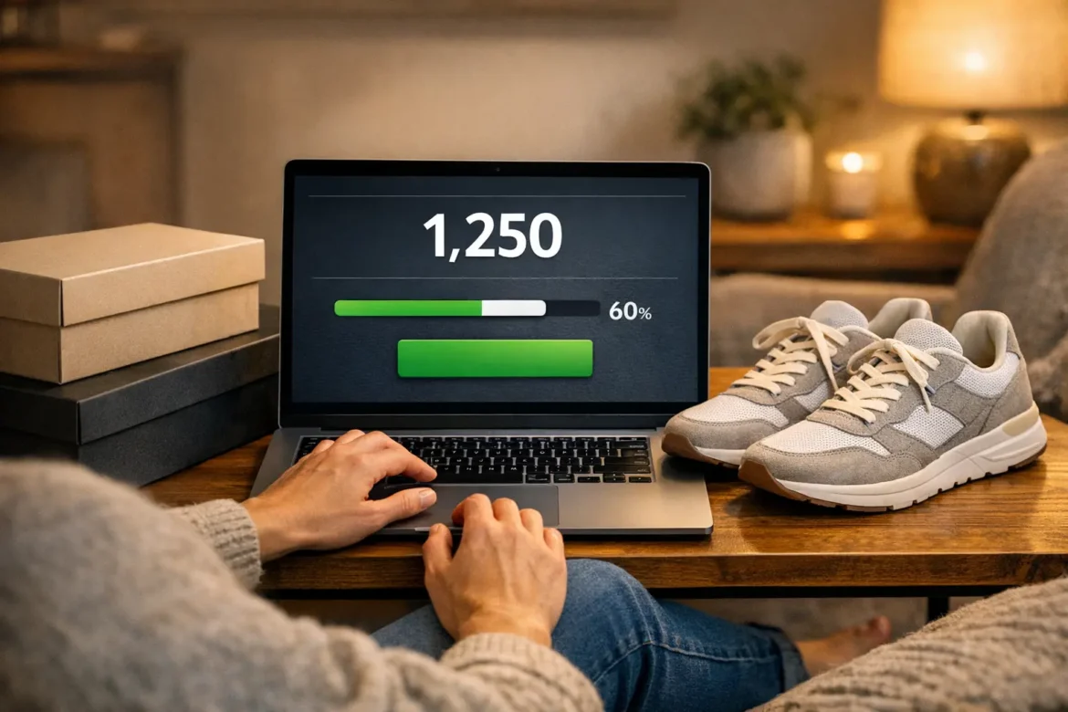 Bestshoesevershop loyalty program dashboard showing points balance, tier status and redemption options for US online shoe shoppers