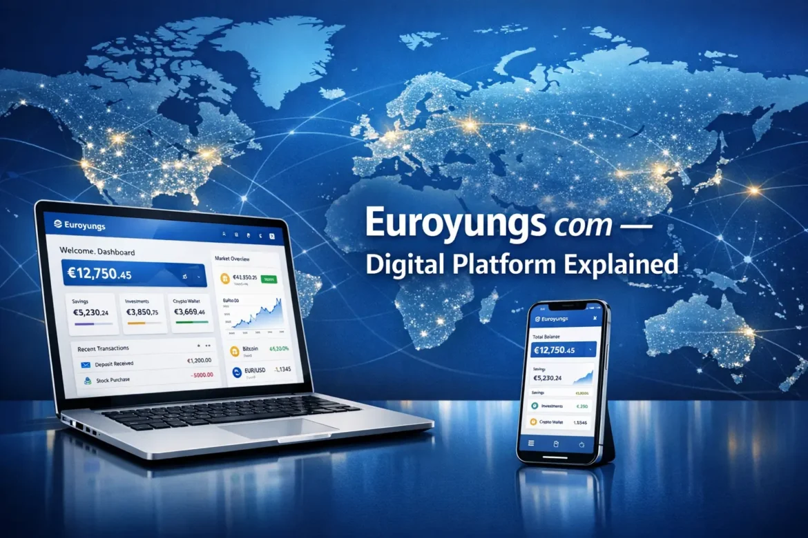Euroyungs com digital finance platform interface for global users, modern fintech design