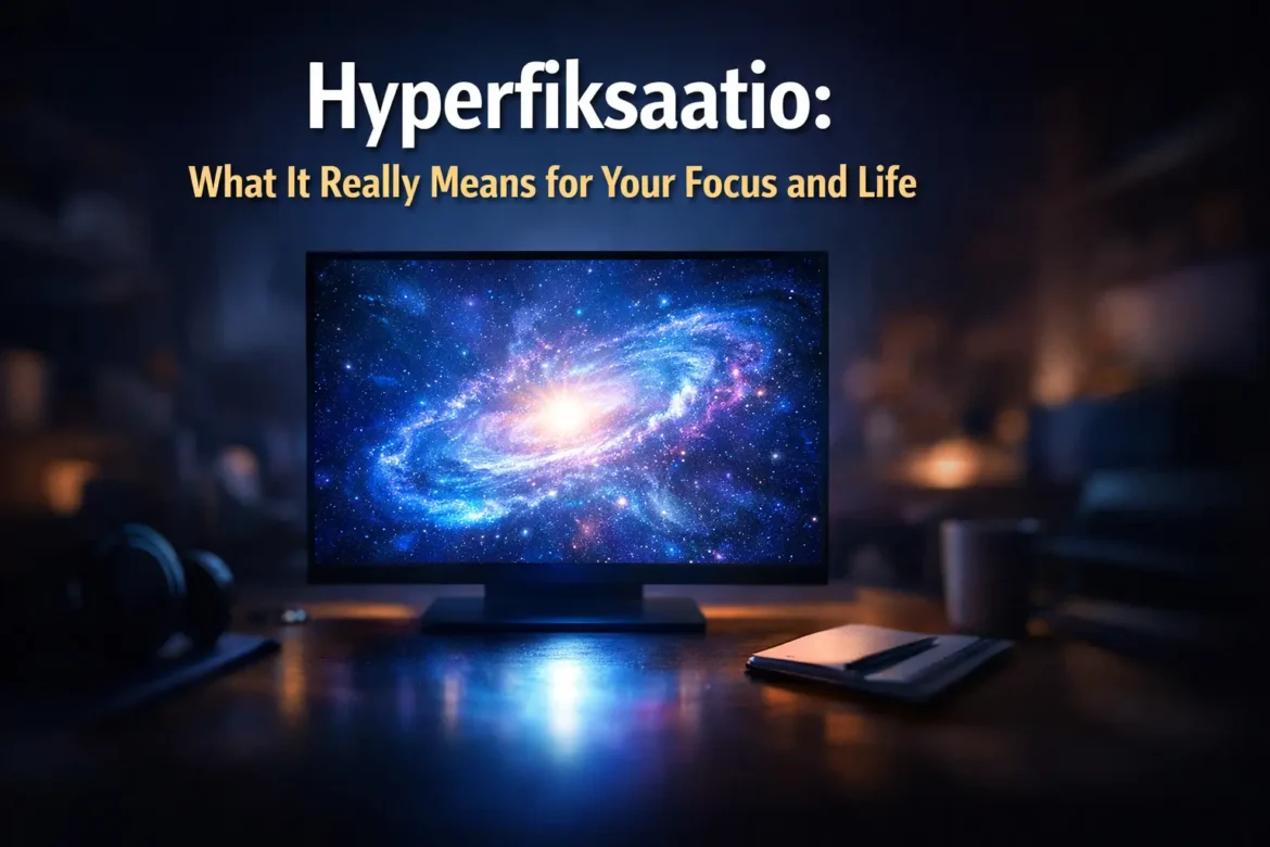 Hyperfiksaatio concept showing a person in deep concentrated focus, surrounded by a single glowing subject of interest, representing intense