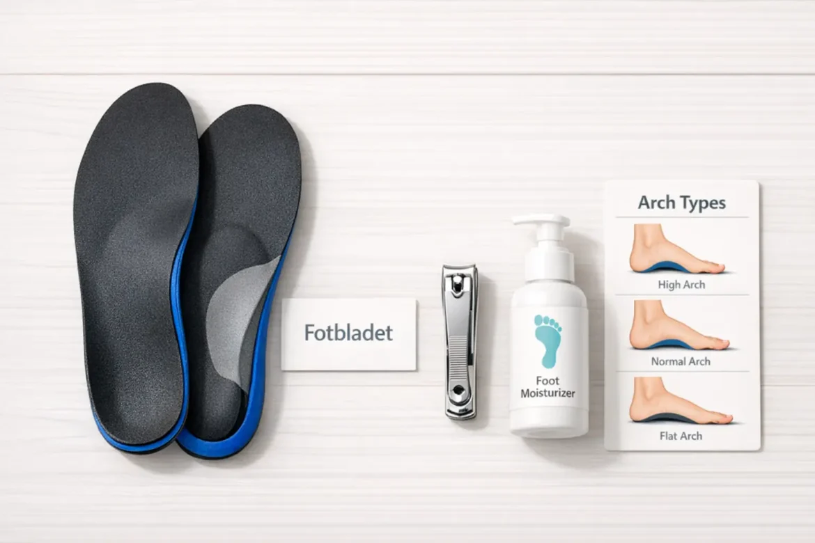 Fotbladet foot health guide showing foot care routine arch support and common foot problems prevention for US adults with podiatric tips