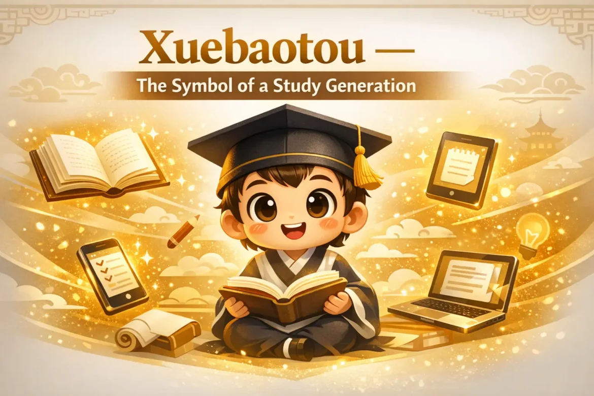 Xuebaotou cultural symbol showing Chinese academic identity, student meme culture, and digital learning community online