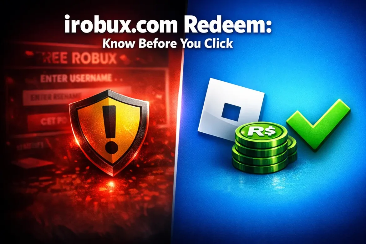 irobux.com redeem review showing Roblox safety tips and legitimate Robux earning methods for players in 2026