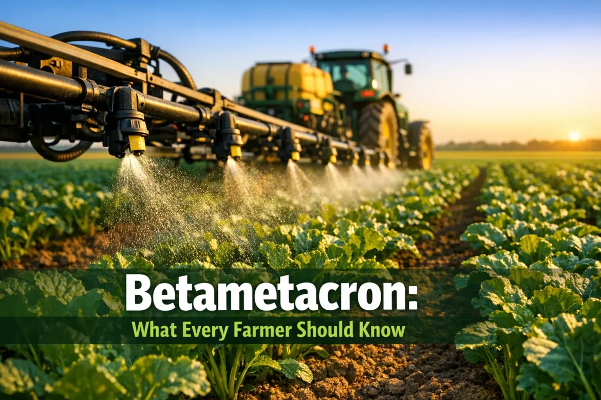 Betametacron selective herbicide being applied post-emergence on sugar beet crop to control broadleaf weeds