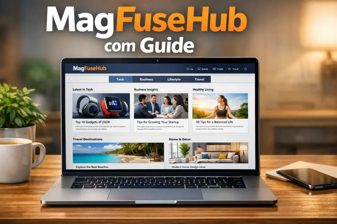 MagFuseHub com interface showing multi category content layout on a modern digital platform for online users