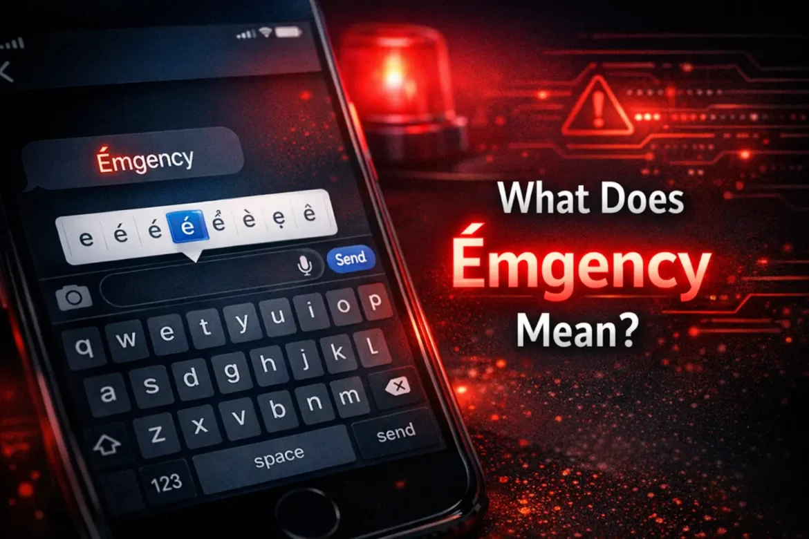 Ểmgency meaning explained — stylised spelling of emergency caused by mobile keyboard accented characters