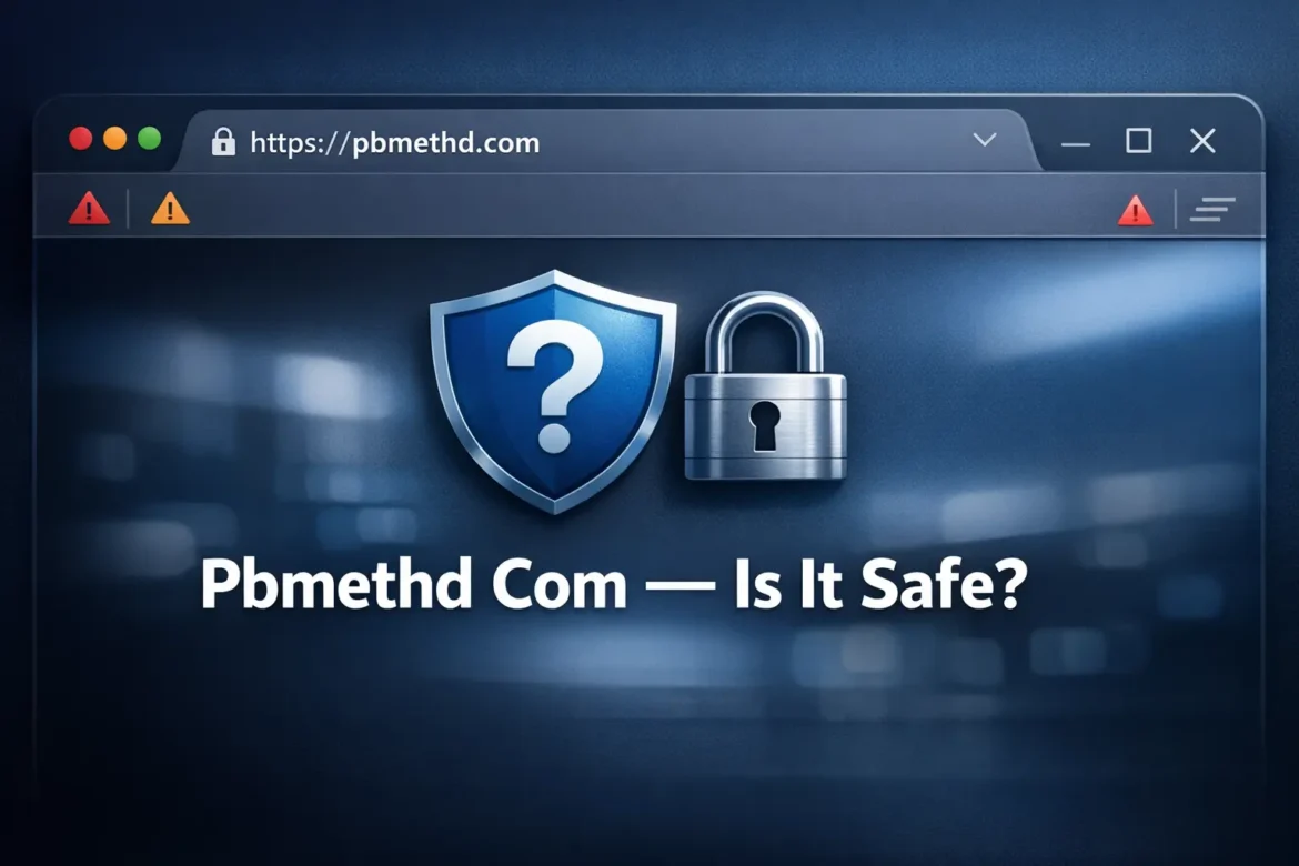 Pbmethd com website review — digital platform safety analysis showing browser screen and security indicators