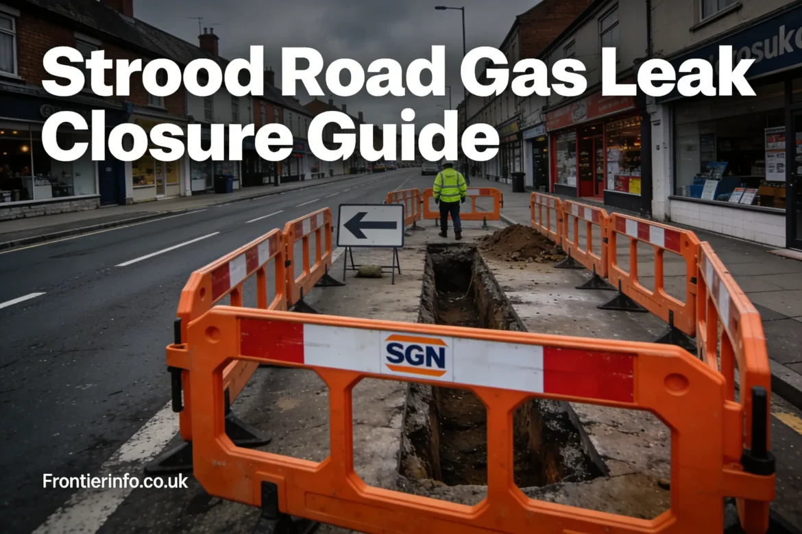 Strood road gas leak closure — SGN engineers working on Station Road with road closed signs and diversion in place