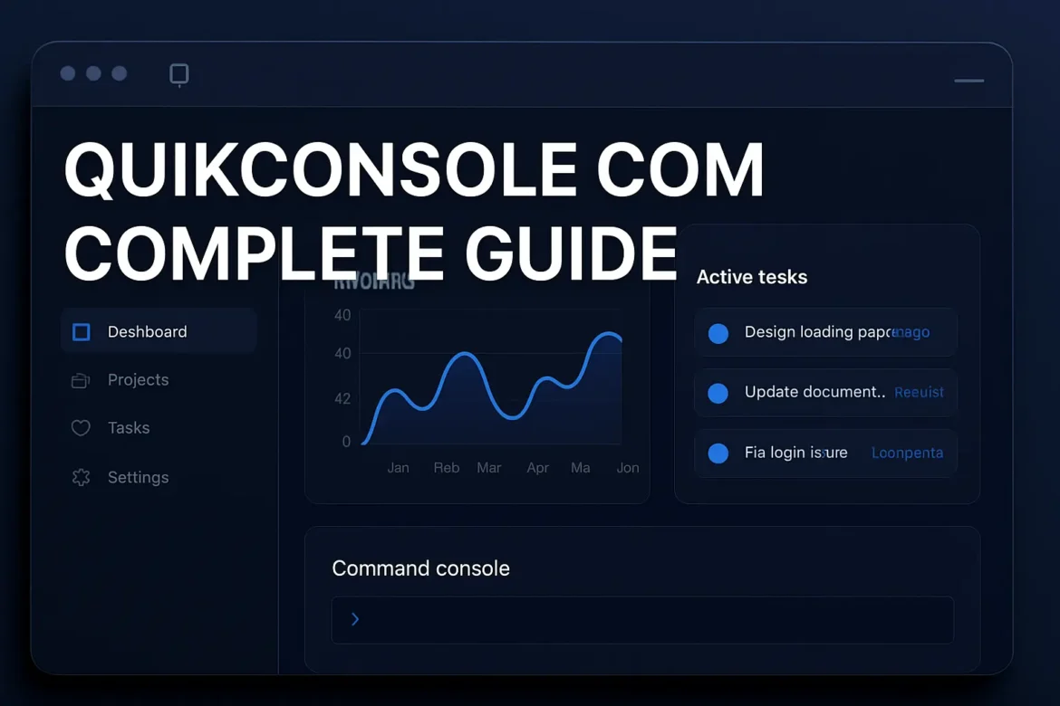 Quikconsole com digital management platform showing unified dashboard with analytics workflow automation and console tools