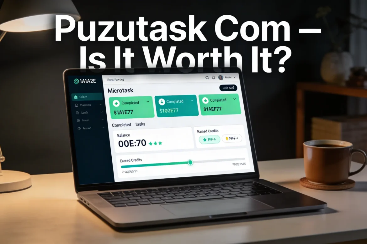 Puzutask com platform interface showing micro-task dashboard and earning opportunities for US users in 2026, complete review and safety guide