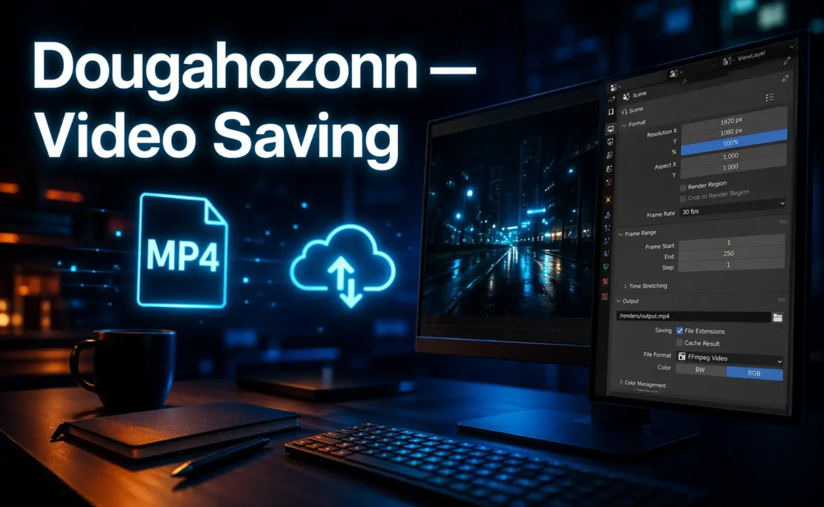 Dougahozonn video saving guide showing Blender export settings and backup strategy for content creators