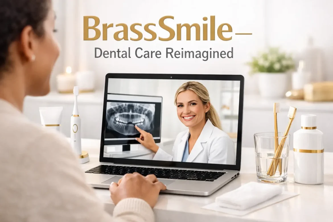 BrassSmile dental care platform showing virtual consultation and personalized oral hygiene care for all ages