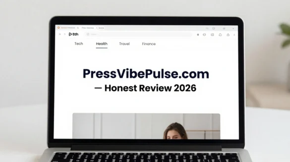 pressvibepulse com review showing website homepage layout and content categories on desktop screen